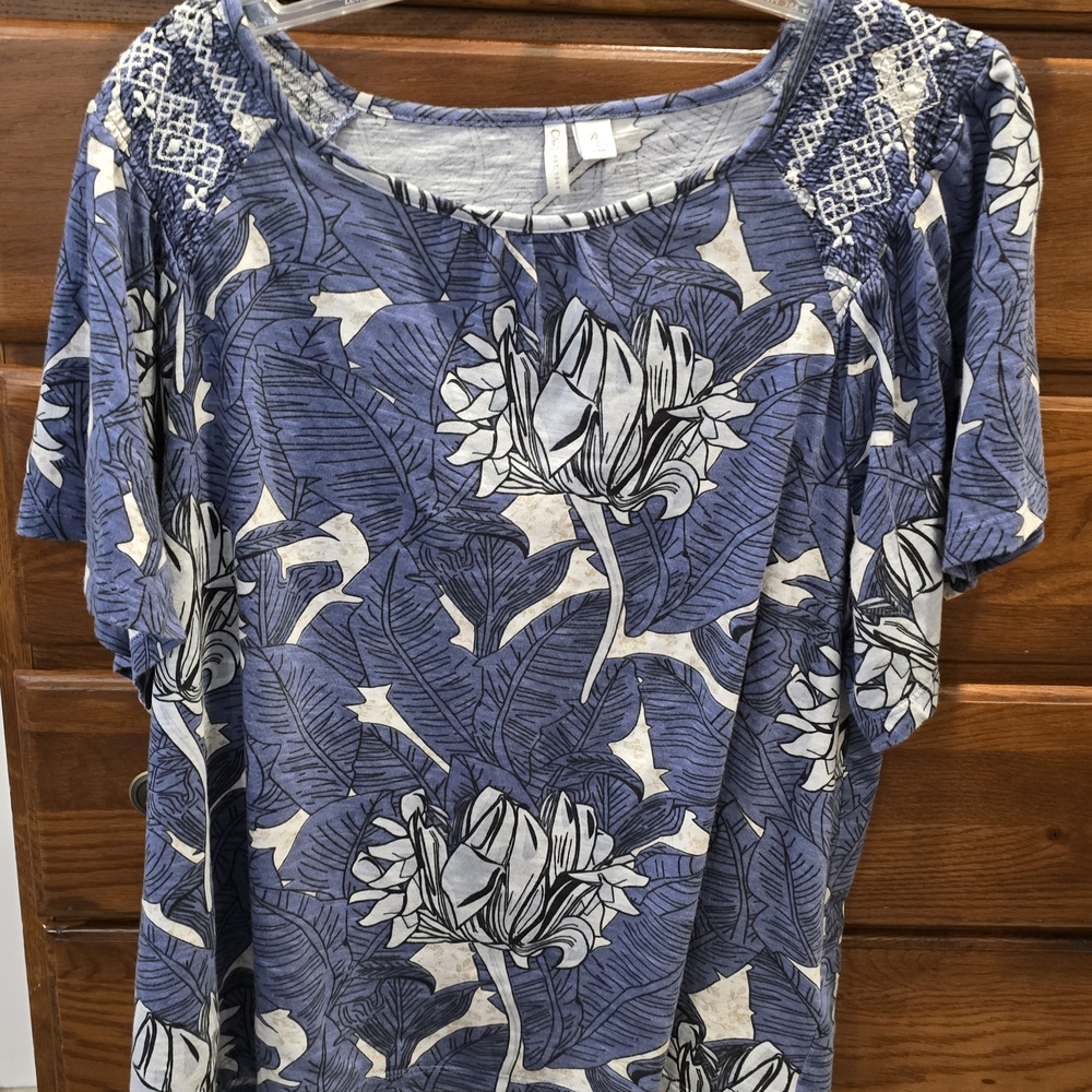 Cato Blue and White Relaxed Blouse